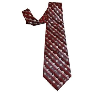 PAUL DIONE EXTRA LONG GEOMETRIC SILK TIE RED AND GRAY
